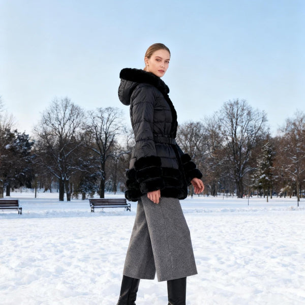 Wintermantel Damen mit Kapuze & Taillenzug – elegant & warm